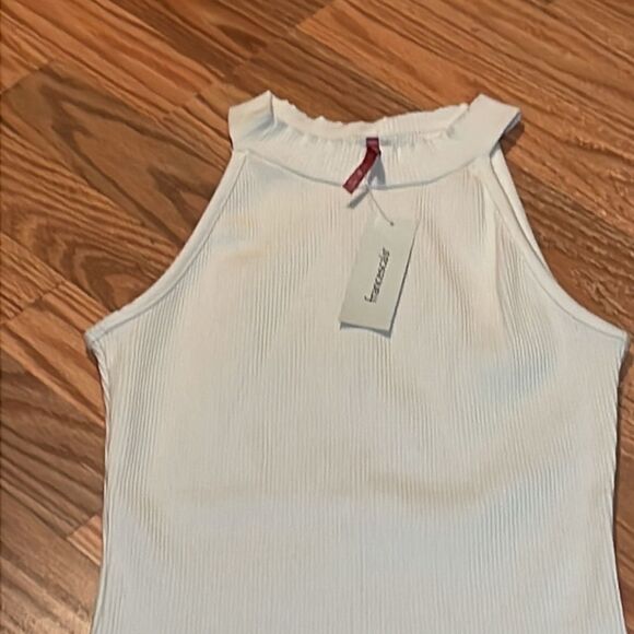 Cream High Neck Sleeveless Ribbed Bodysuit, Dina Be, Minimalist, XS - Picture 3 of 7